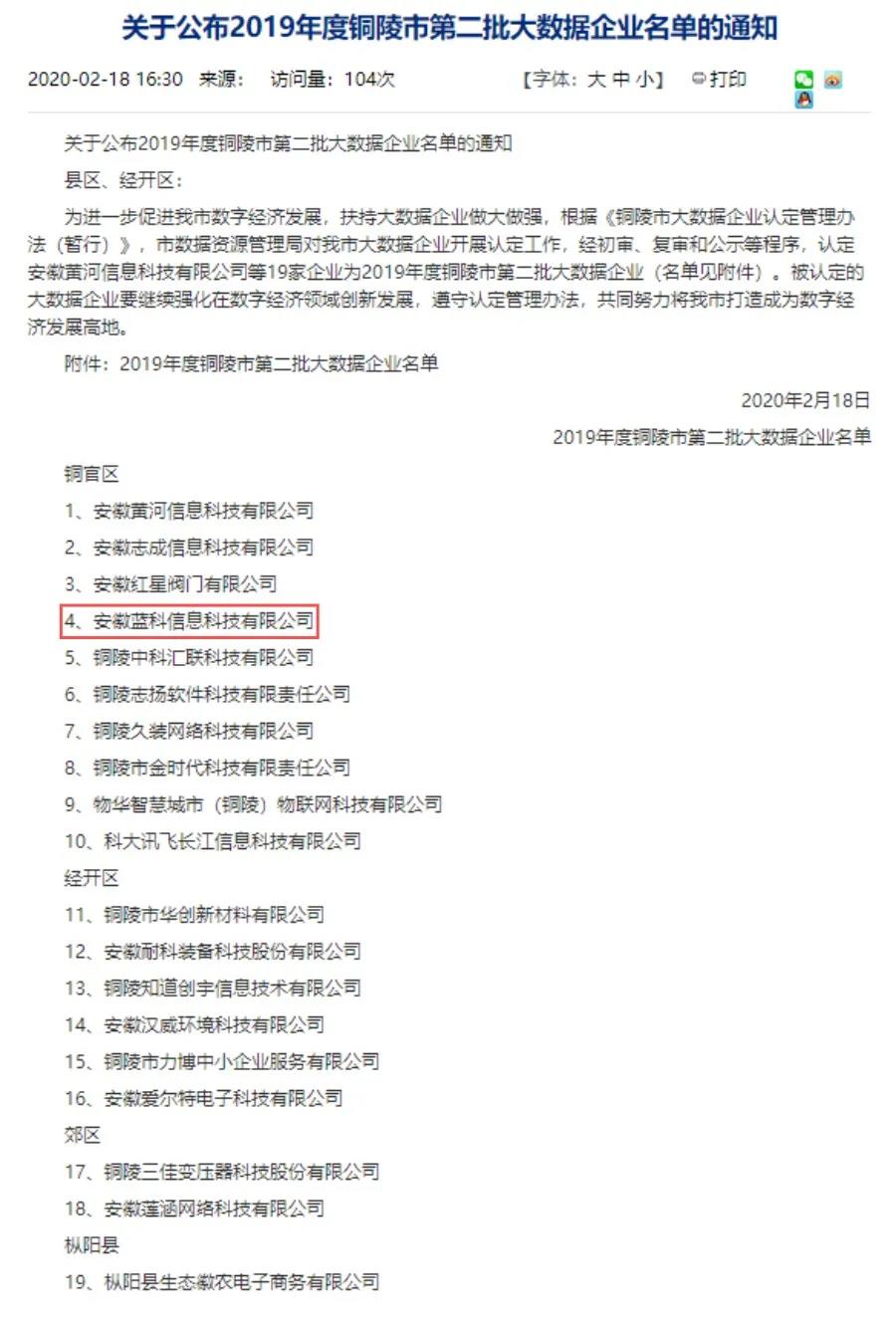 恭喜安徽蓝科入选大数据企业，用科学数据助力智慧环保